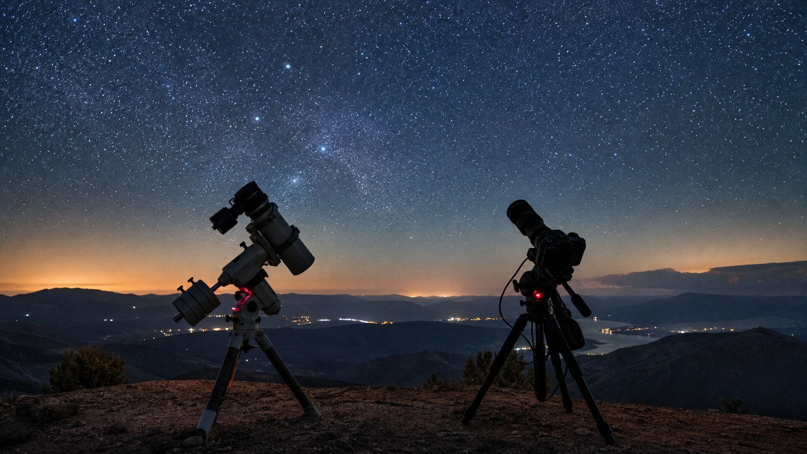 Two observing setups under a dark sky for telescope comparison