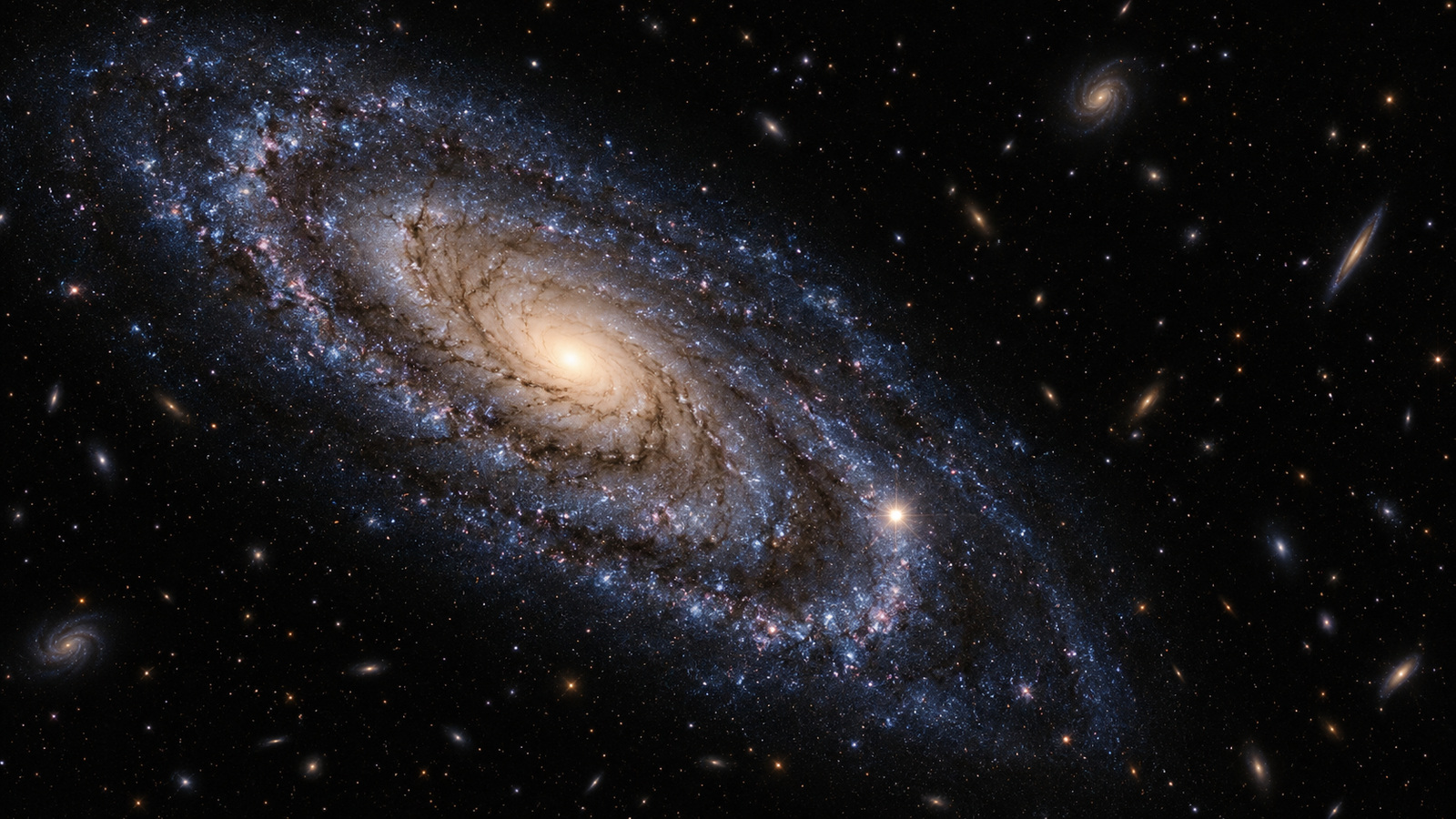 Scientific artist impression of a bright supernova in the outer disk of a distant spiral galaxy, an example of a cosmic distance target.